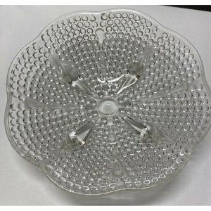 VTG Hazel Atlas Clear Glass 4 footed Hobnail Beaded Snowflake Trinket Bo…